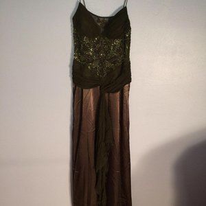 Dave & Johnny by Laura Ryner Womans Silk/Beaded Gown Two Toned Green
